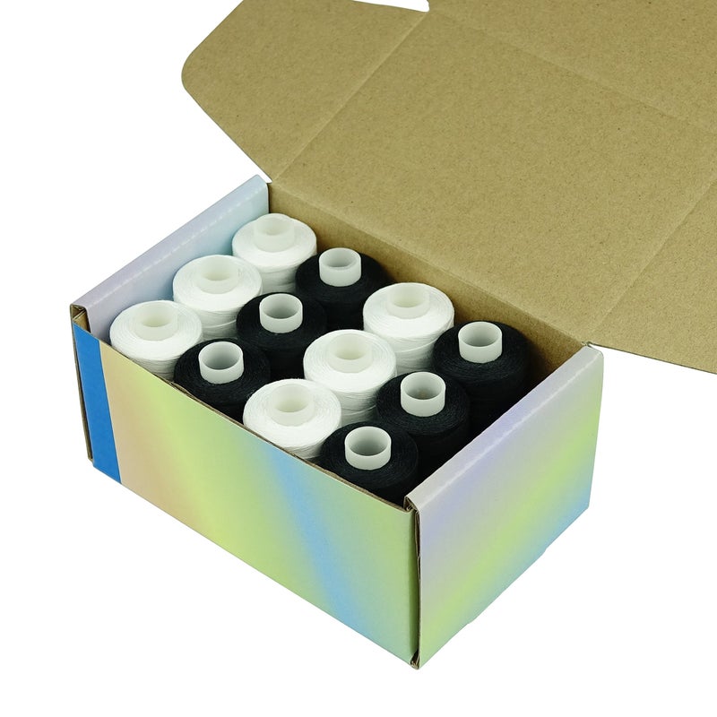 Simthread 6 White 6 Black 100% Cotton Sewing Thread 50s/3 for Quilting etc - 550 Yards Each - Image 4